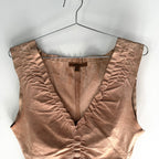 Vintage Leather Ruched V Neck Top
