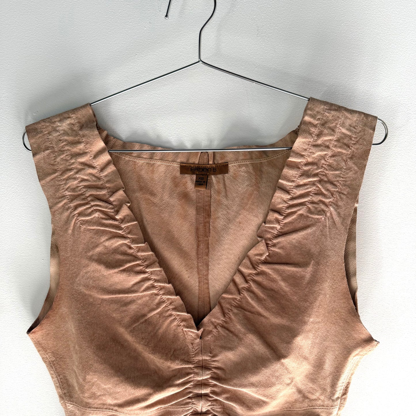 Vintage Leather Ruched V Neck Top