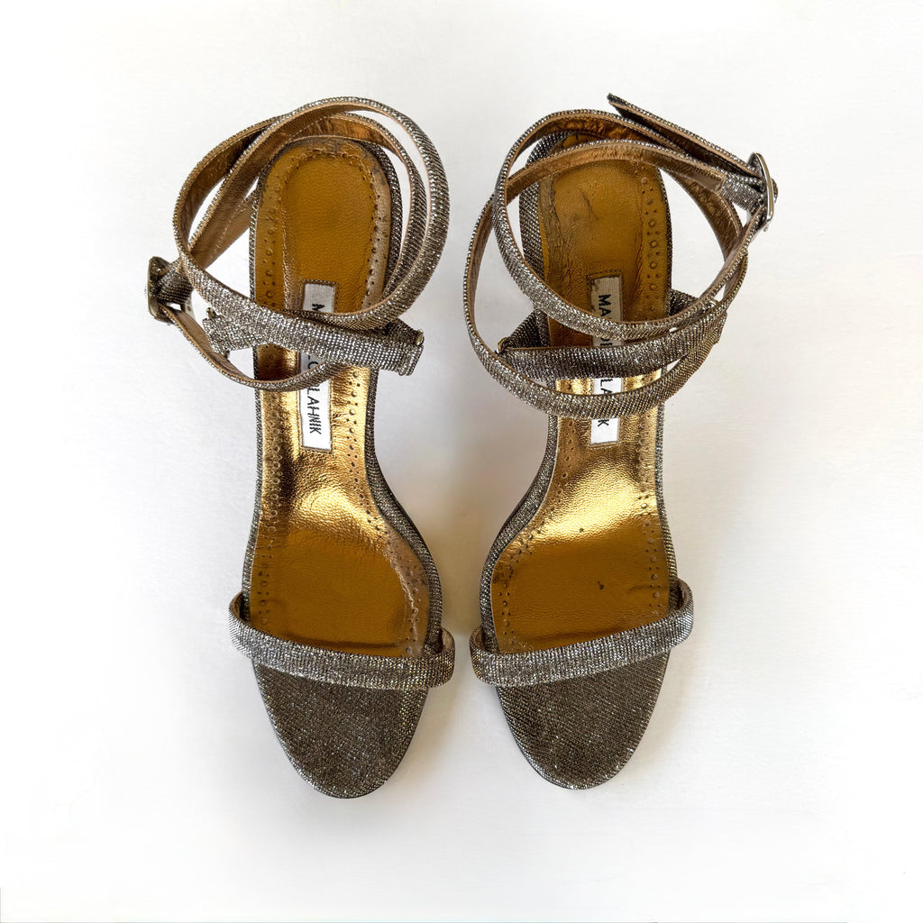 Manolo Blahnik Strappy Shimmer Sandal Heels (38)