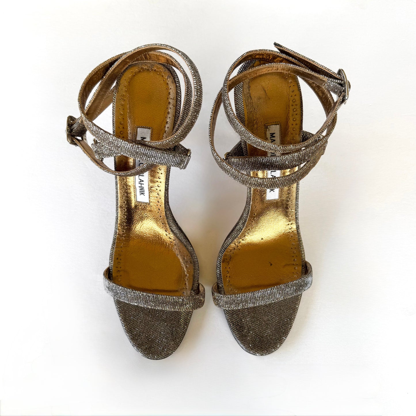 Manolo Blahnik Strappy Shimmer Sandal Heels (38)