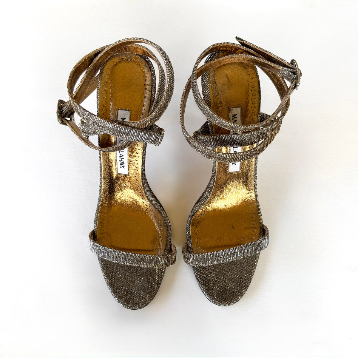 Manolo Blahnik Strappy Shimmer Sandal Heels (38)