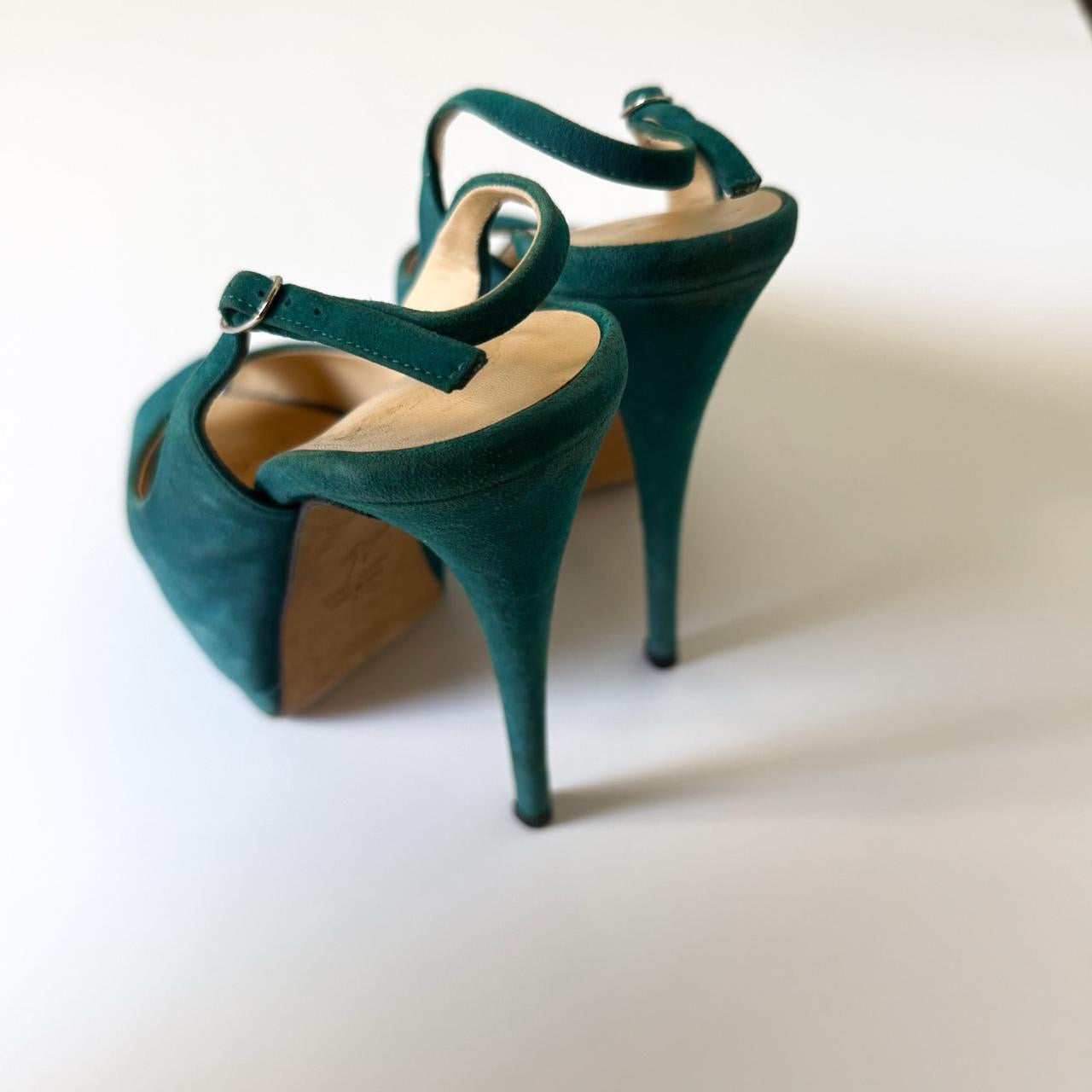 Giuseppe Zanotti Teal Suede Slingback Platform Heels (37)