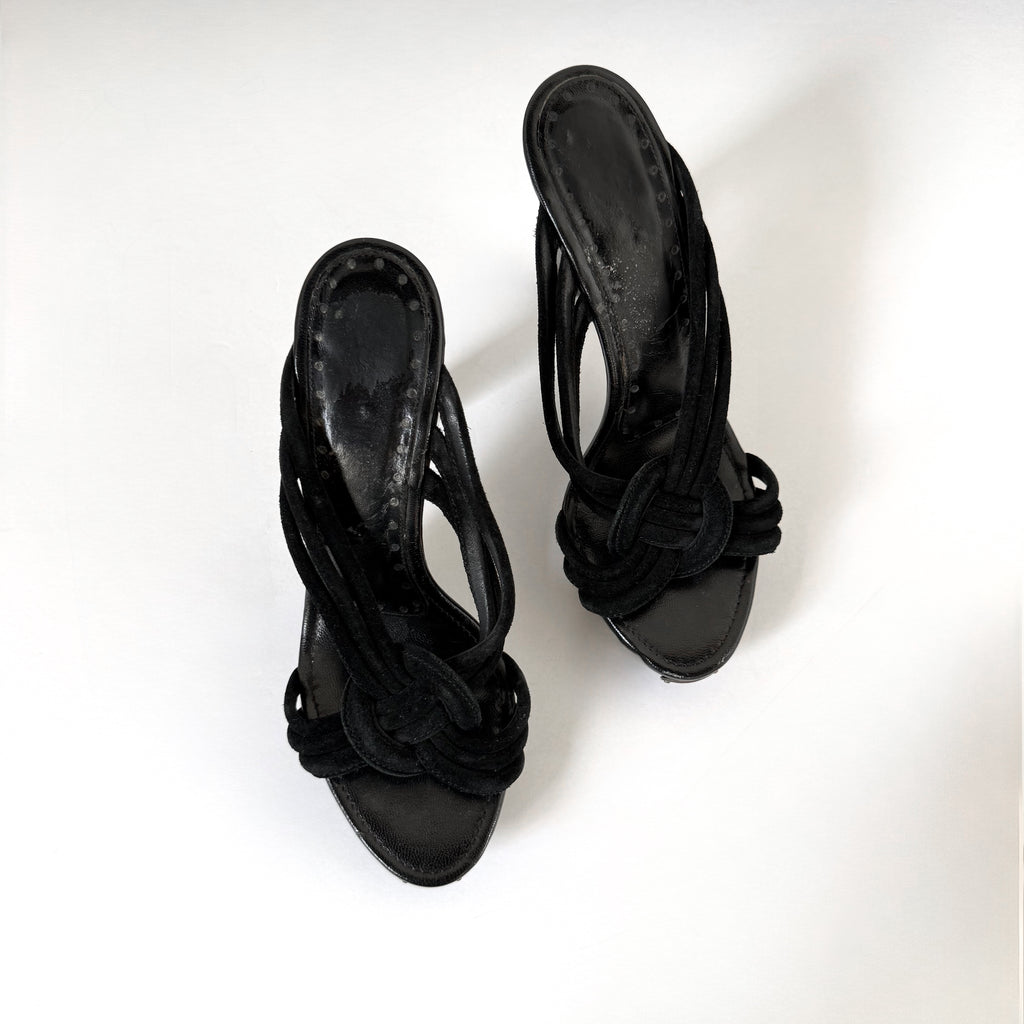 Vintage Yves Saint Laurent Black Strappy Platform Heels (36)