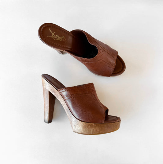 Vintage YSL Brown Leather Platform