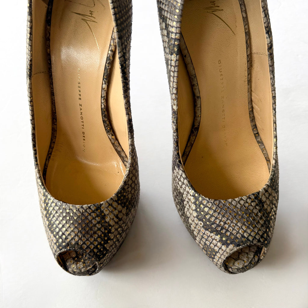Giuseppe Zanotti Python Print Platform Peep Toe Heels (37)