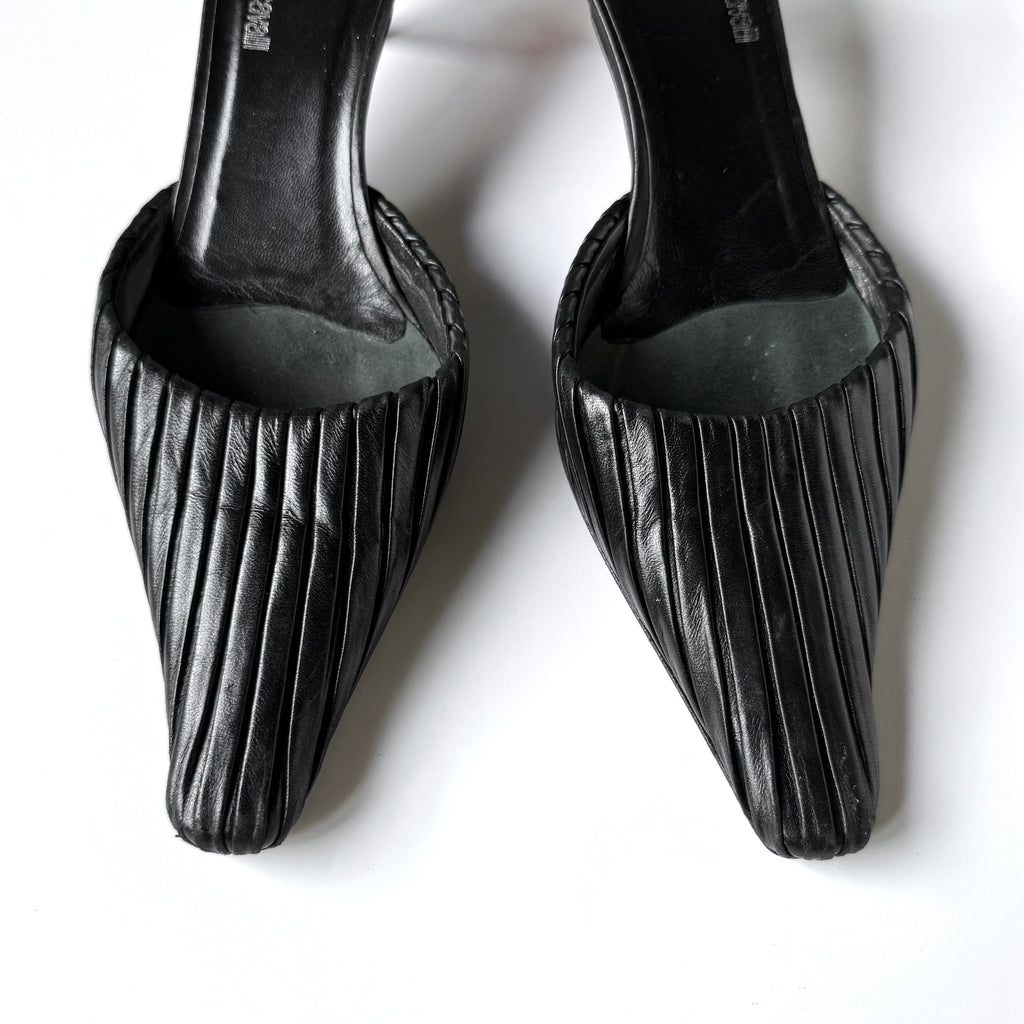 Vintage Roberto Cavalli Black Leather Kitten Heel Mules