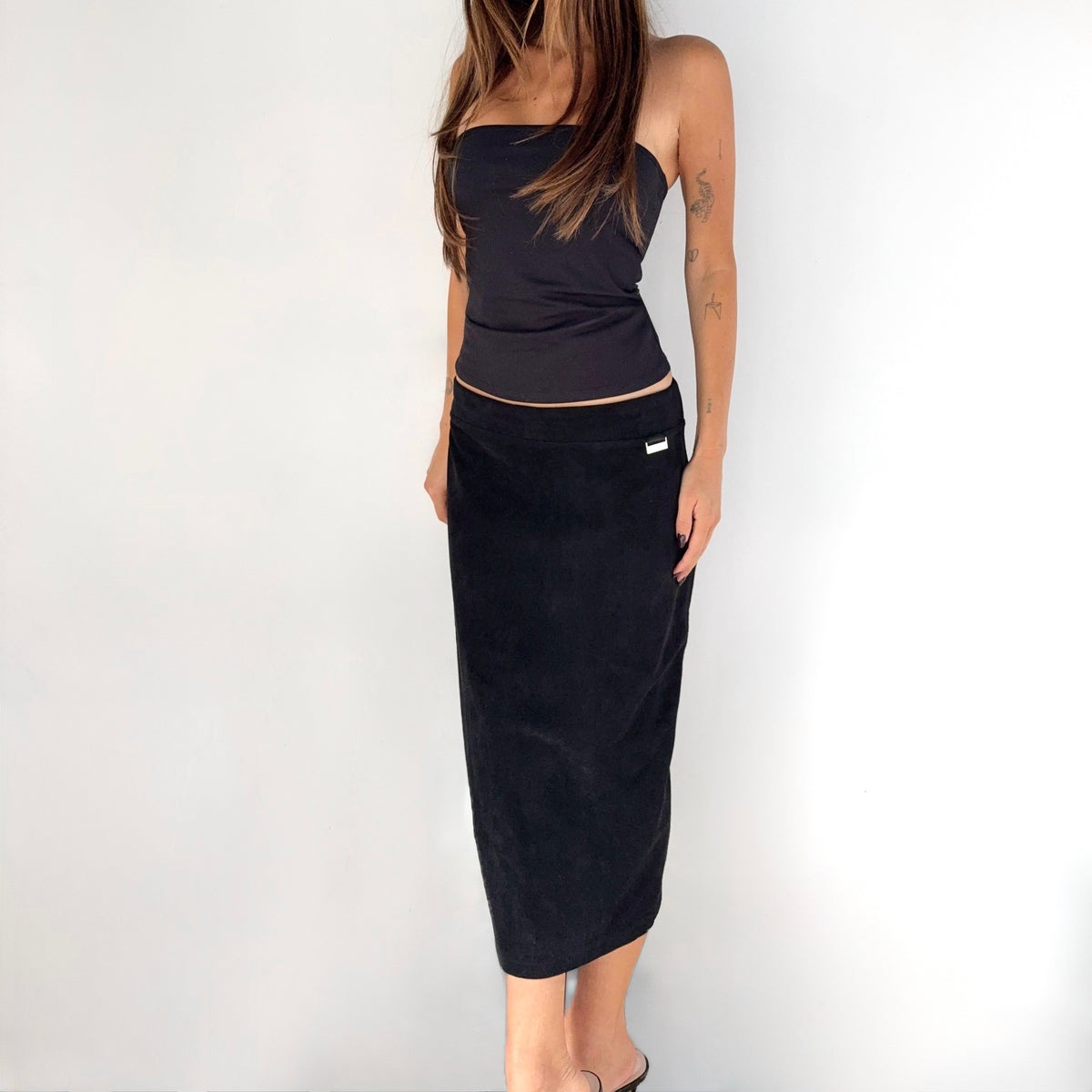 Calvin Klein Black Suede Midi Skirt