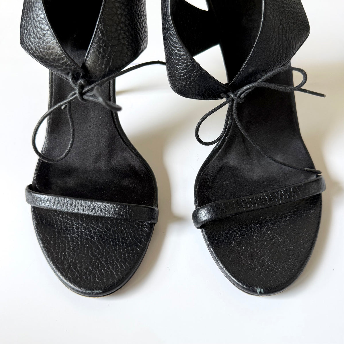 Burberry Black Leather Lace-Up Tie Sandal Heels (40)