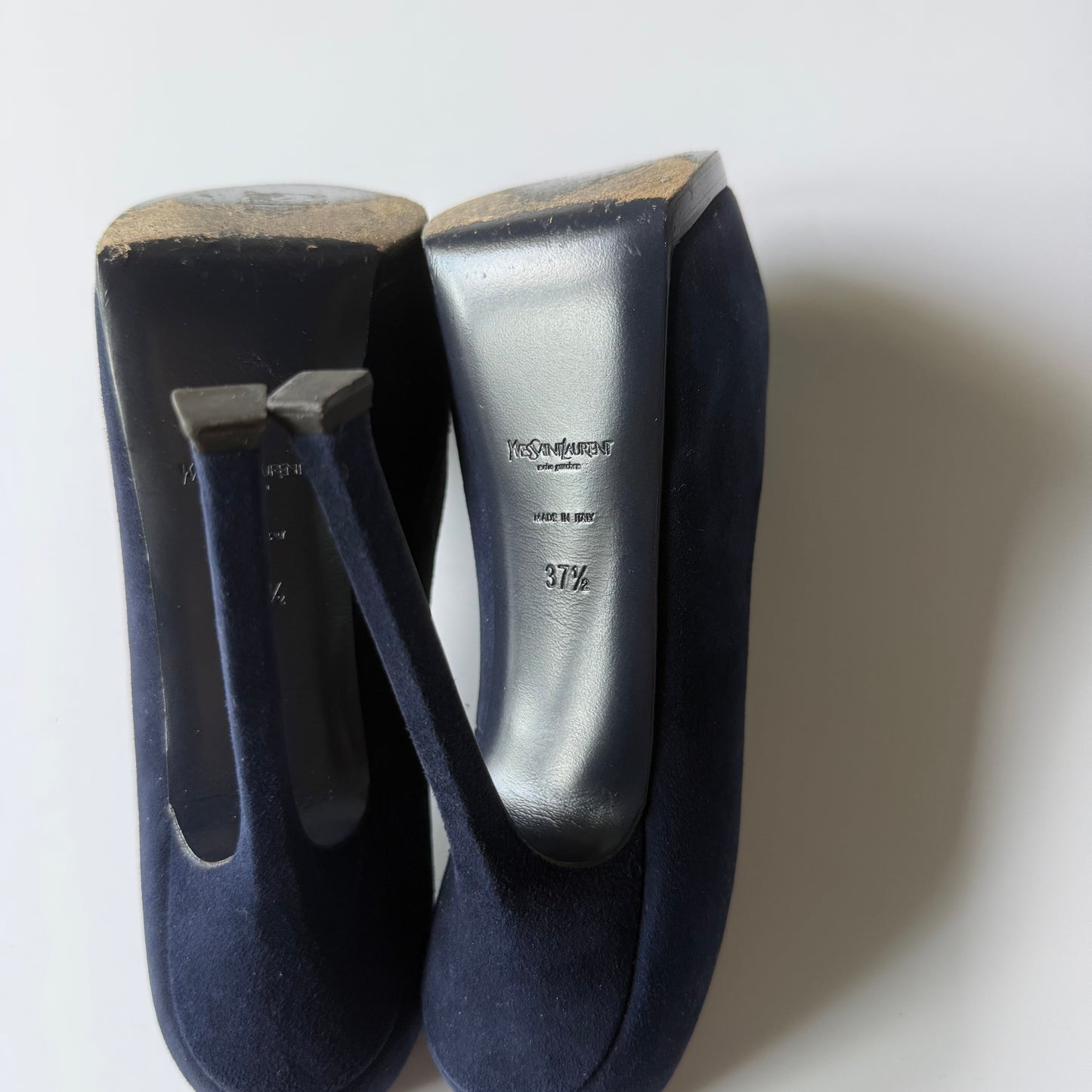 YSL Navy Suede Platform Stiletto Pumps (37.5)