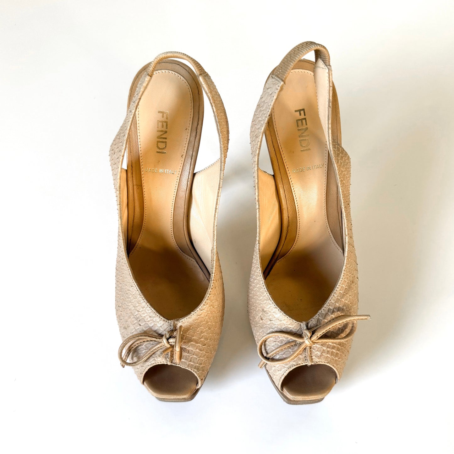Vintage Fendi Y2K Snakeskin Peep Toe Platform Heels