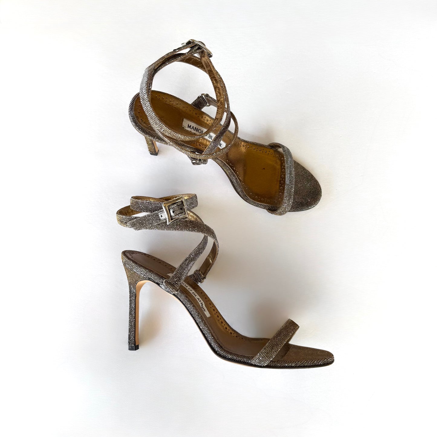 Manolo Blahnik Strappy Shimmer Sandal Heels (38)