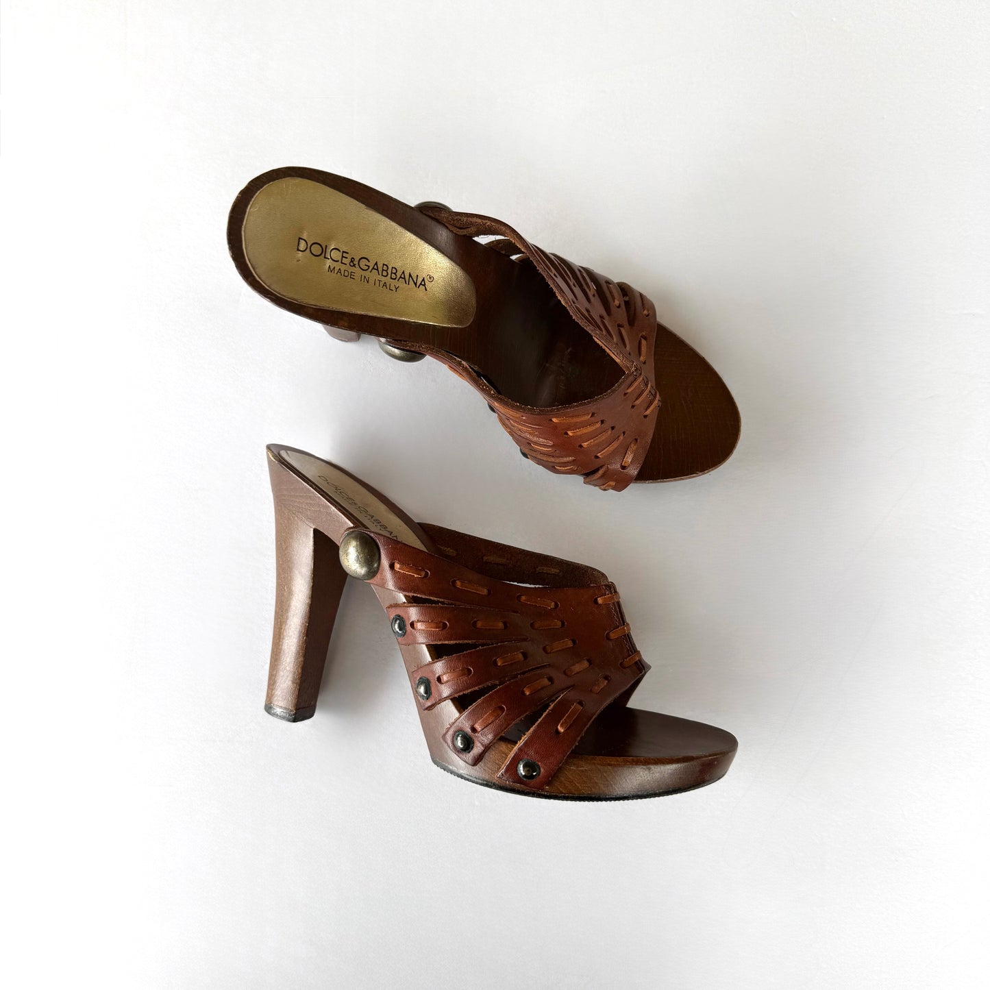Vintage Dolce & Gabbana Leather Studded Sandal Heels (36.5)