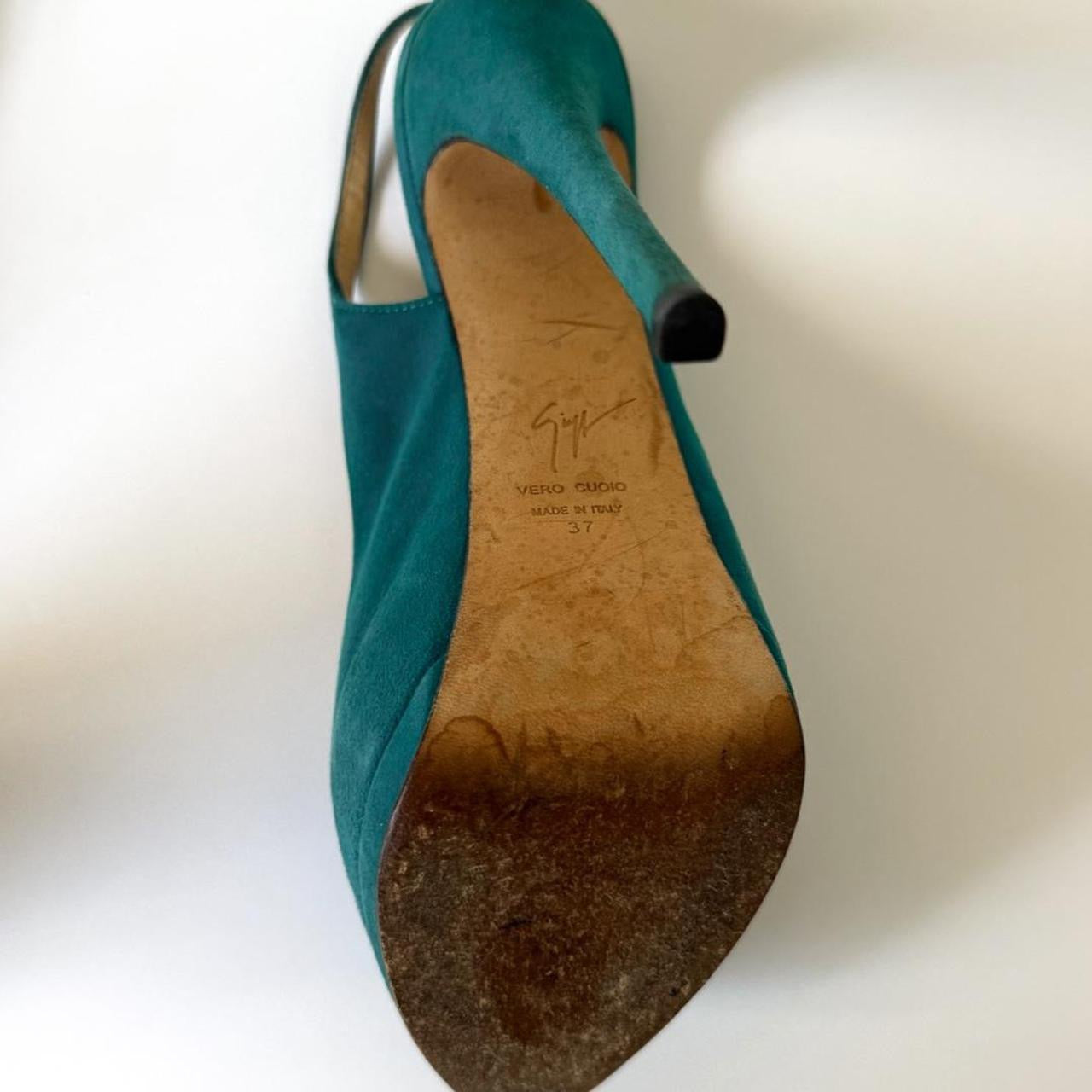 Giuseppe Zanotti Teal Suede Slingback Platform Heels (37)