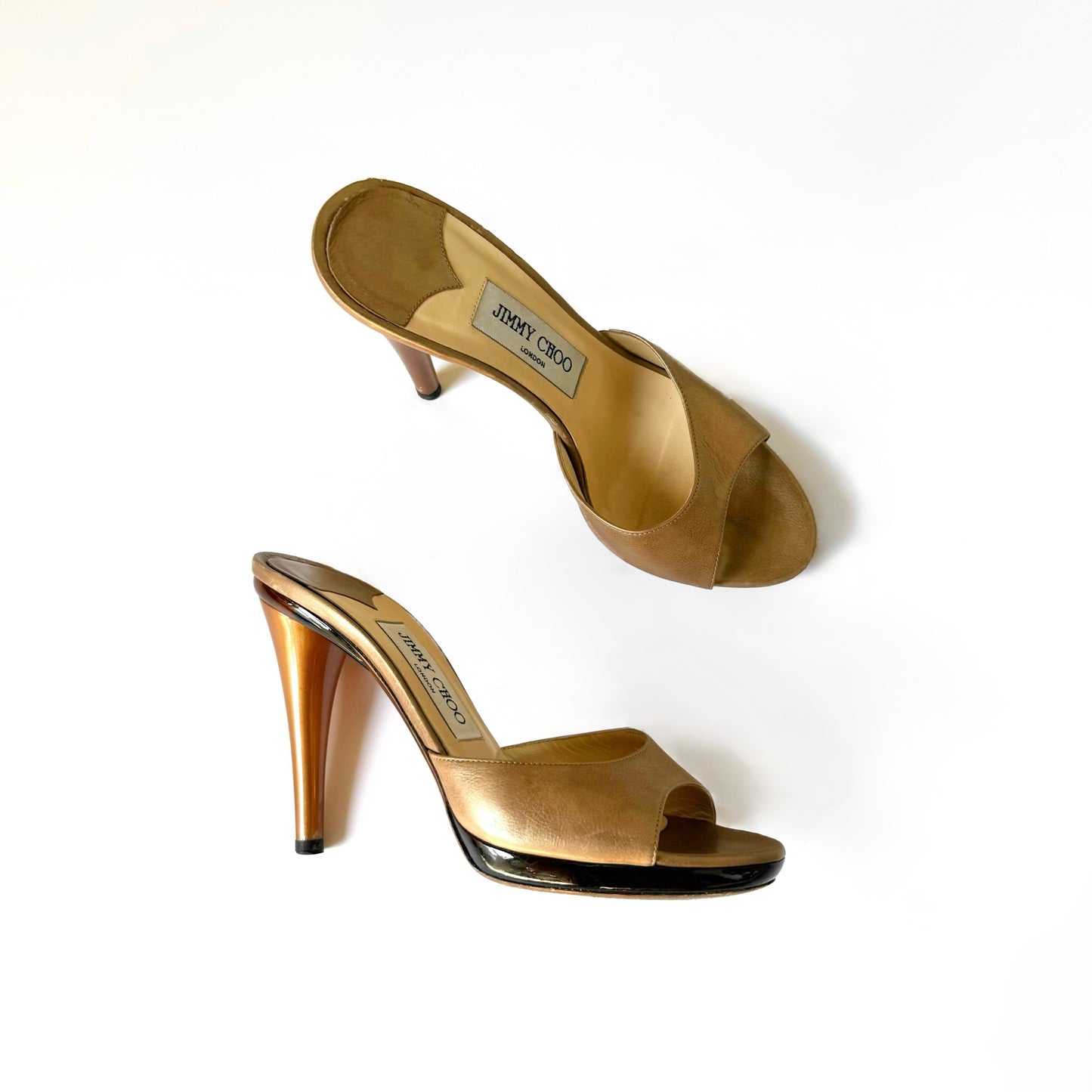 Vintage Jimmy Choo Gold Leather Sandal Heel (37)