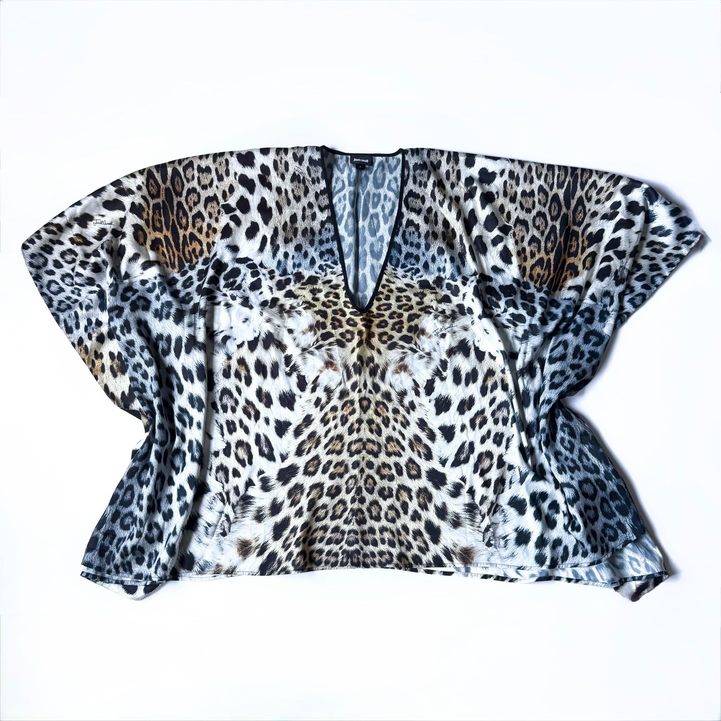 Just Cavalli Leopard Print Kaftan Mini Dress Y2K