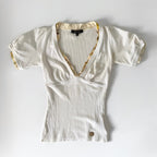 Vintage 2000s Roberto Cavalli White Knit V Neck Top