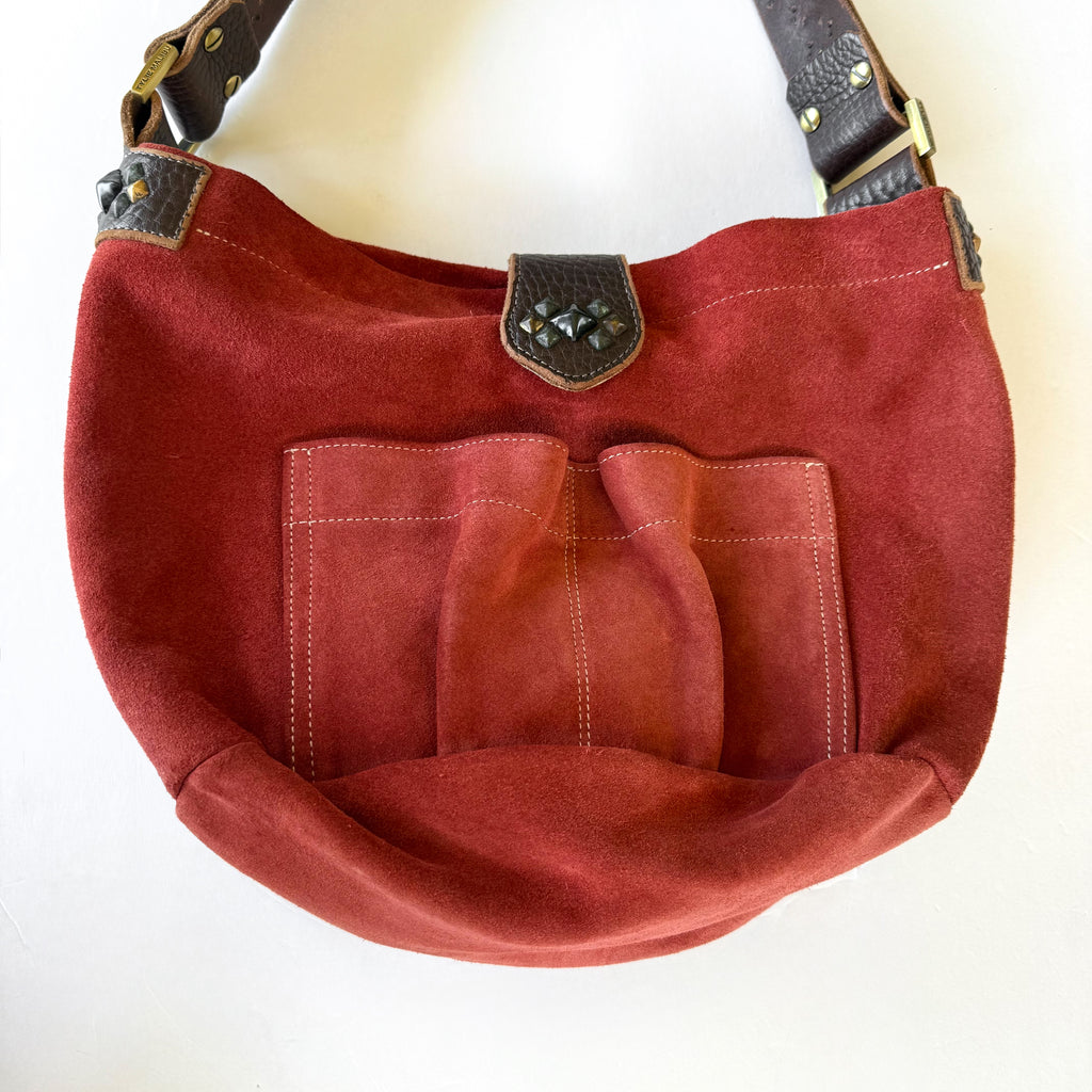 Vintage Tylie Malibu Red Suede Studded Hobo Bag