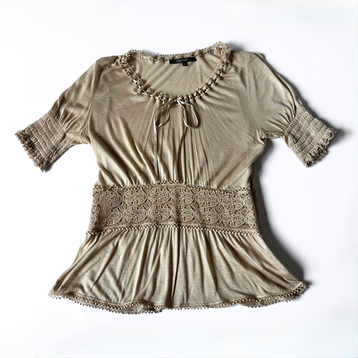 Vintage Gucci Lace Tie Front Knit Top