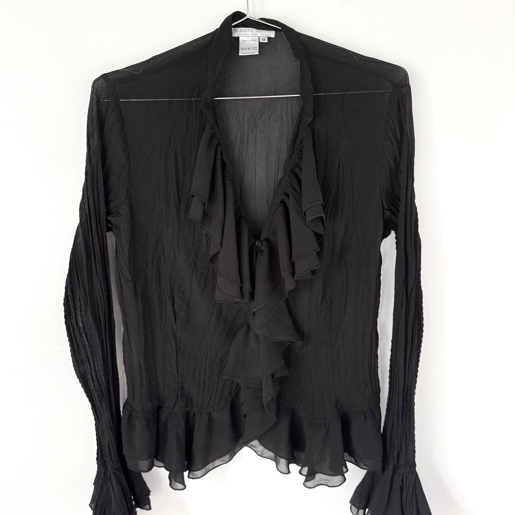 Vintage Black Sheer Ruffle Blouse