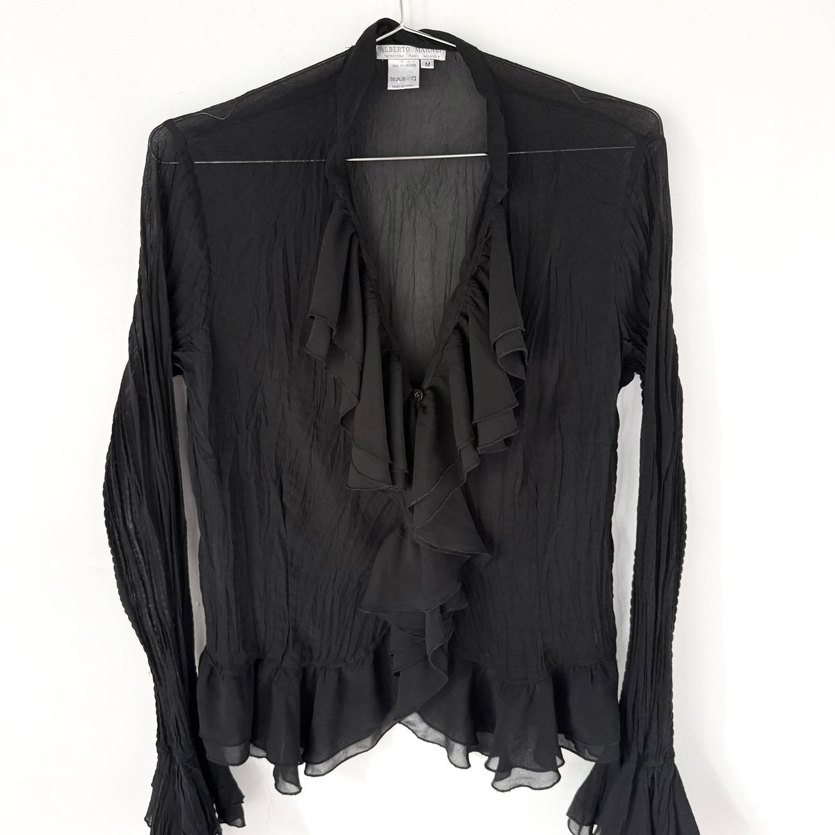 Vintage Black Sheer Ruffle Blouse