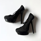 Vintage Fendi Black Suede Mary Jane Platforn Heels (39)