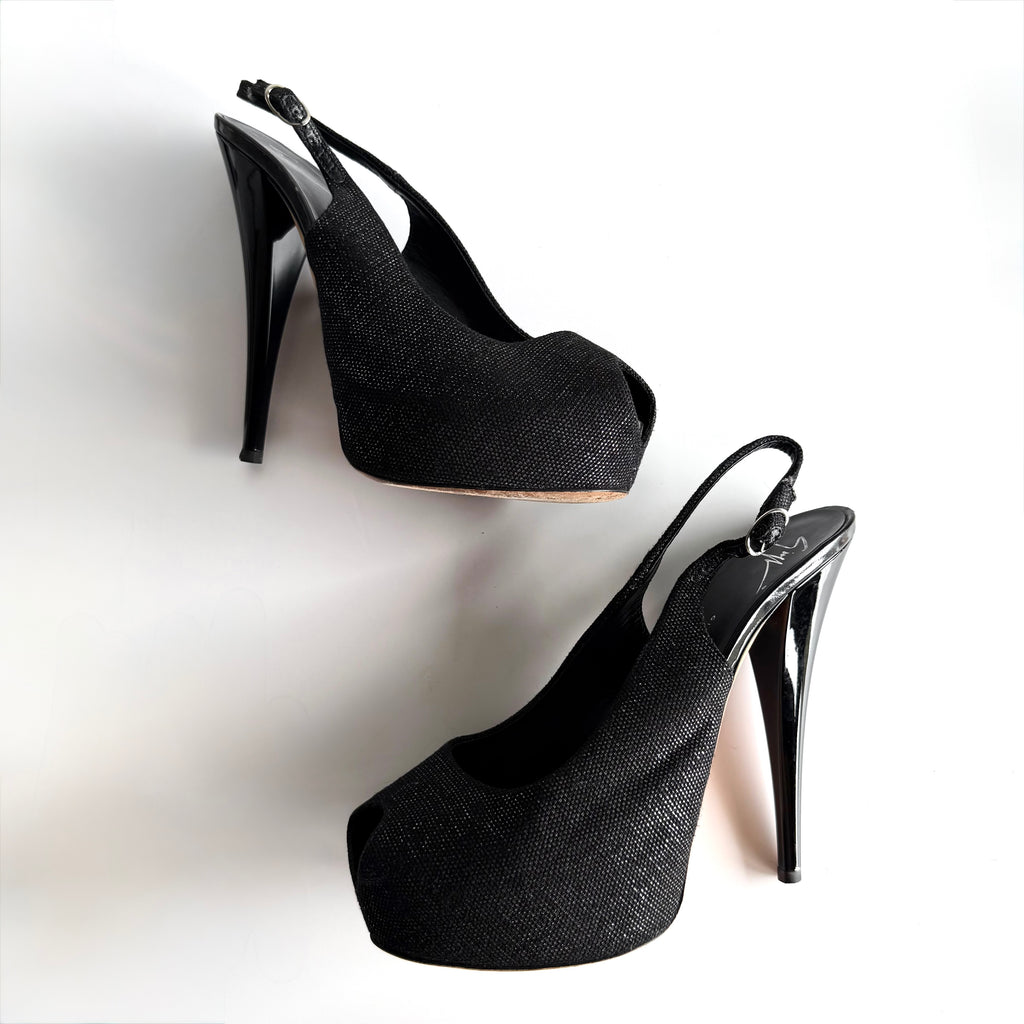 Giuseppe Zanotti Black Platform Peep Toe Slingback Heels (39.5)