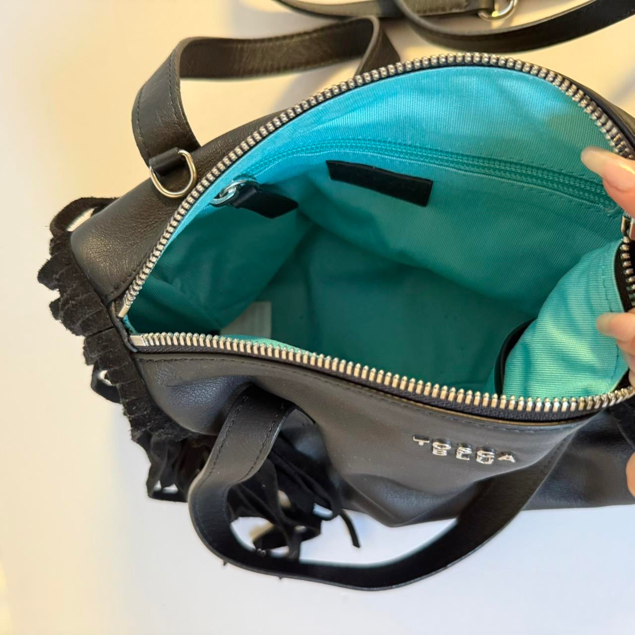 Small Black Leather Fringe Bag