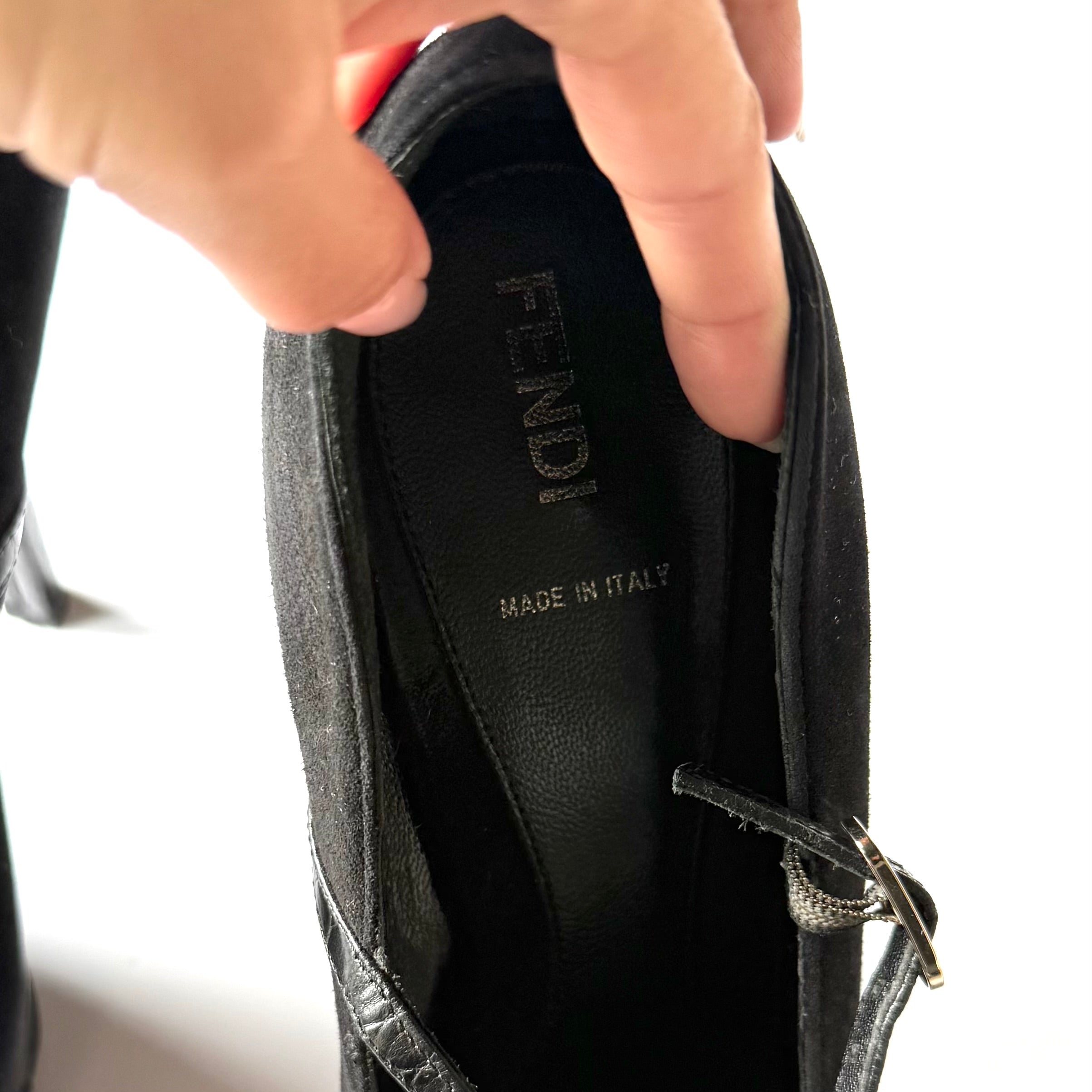 Vintage Fendi Black Suede Mary Jane Platforn Heels (39)