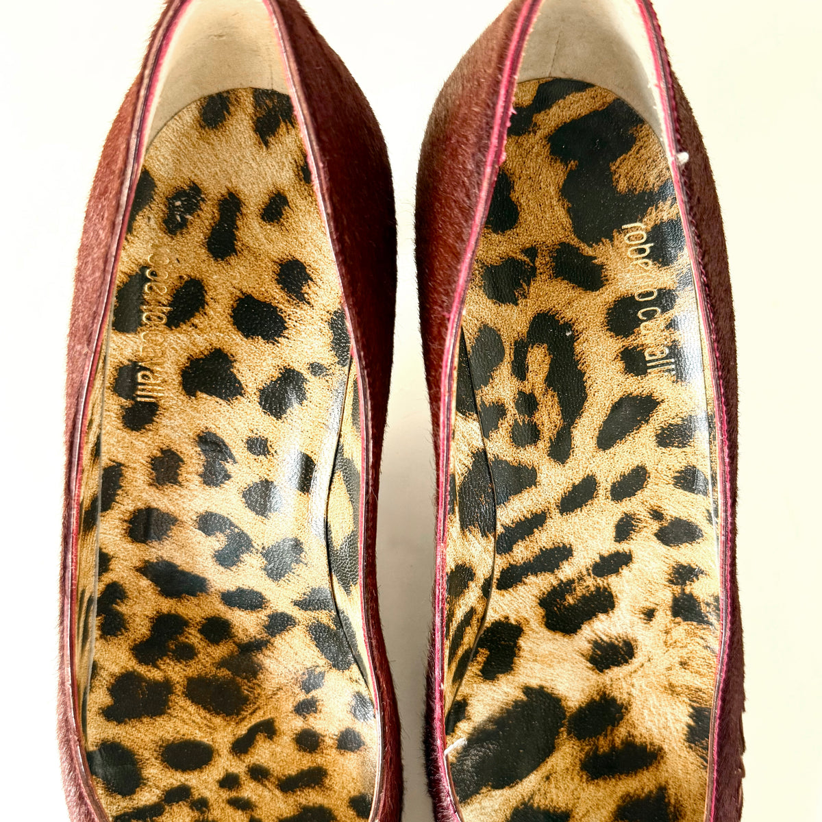 Vintage Roberto Cavalli Burgundy Haircalf Laser-Cut Pointed Toe Kitten Heels (37)