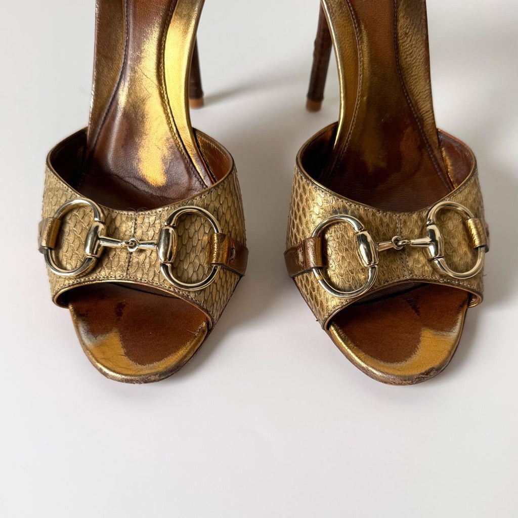 Vintage Gucci Gold Horsebit Mule Heels (7)