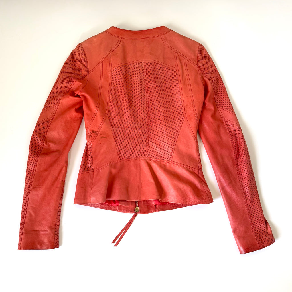 Roberto Cavalli Red Perforated Leather Jacket