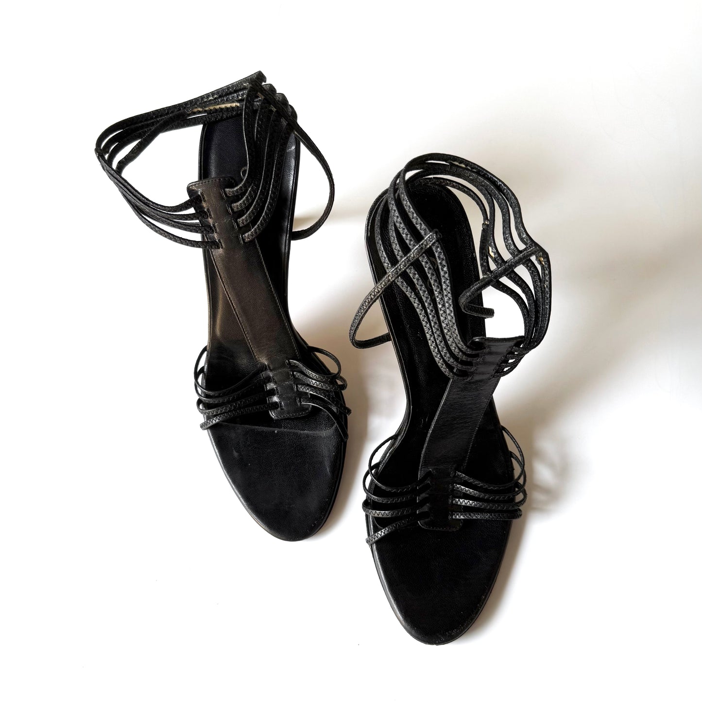 Vintage Gucci Black Strappy Leather Heels (8.5)