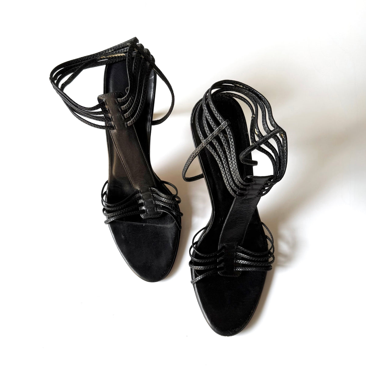Vintage Gucci Black Strappy Leather Heels (8.5)