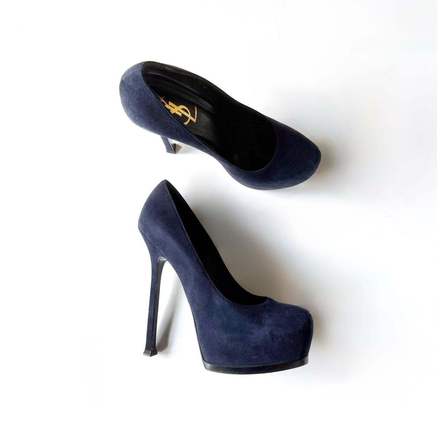 YSL Navy Suede Platform Stiletto Pumps (37.5)