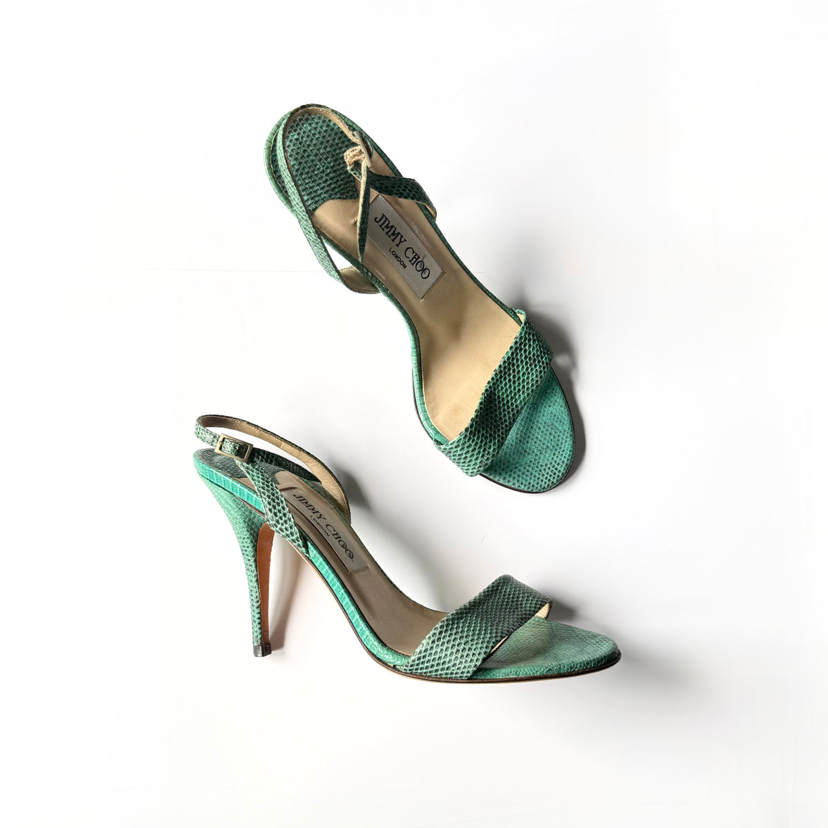 Vintage Jimmy Choo Turquoise Slingback Sandal Heels (37.5)