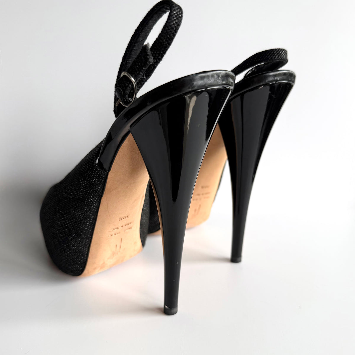 Giuseppe Zanotti Black Platform Peep Toe Slingback Heels (39.5)