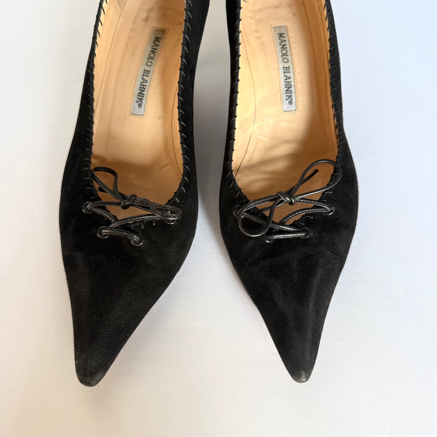 Manolo Blahnik Suede Lace Up Heels
