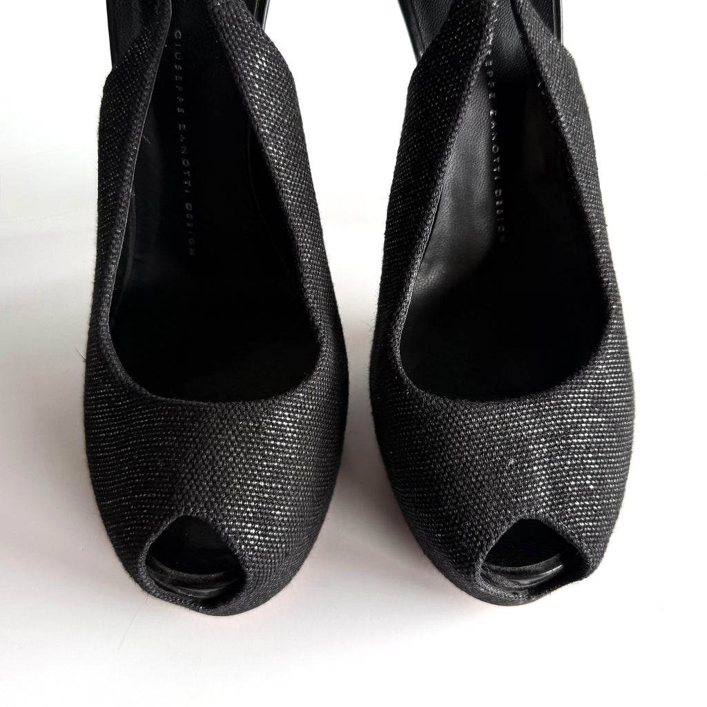 Giuseppe Zanotti Black Platform Peep Toe Slingback Heels (39.5)