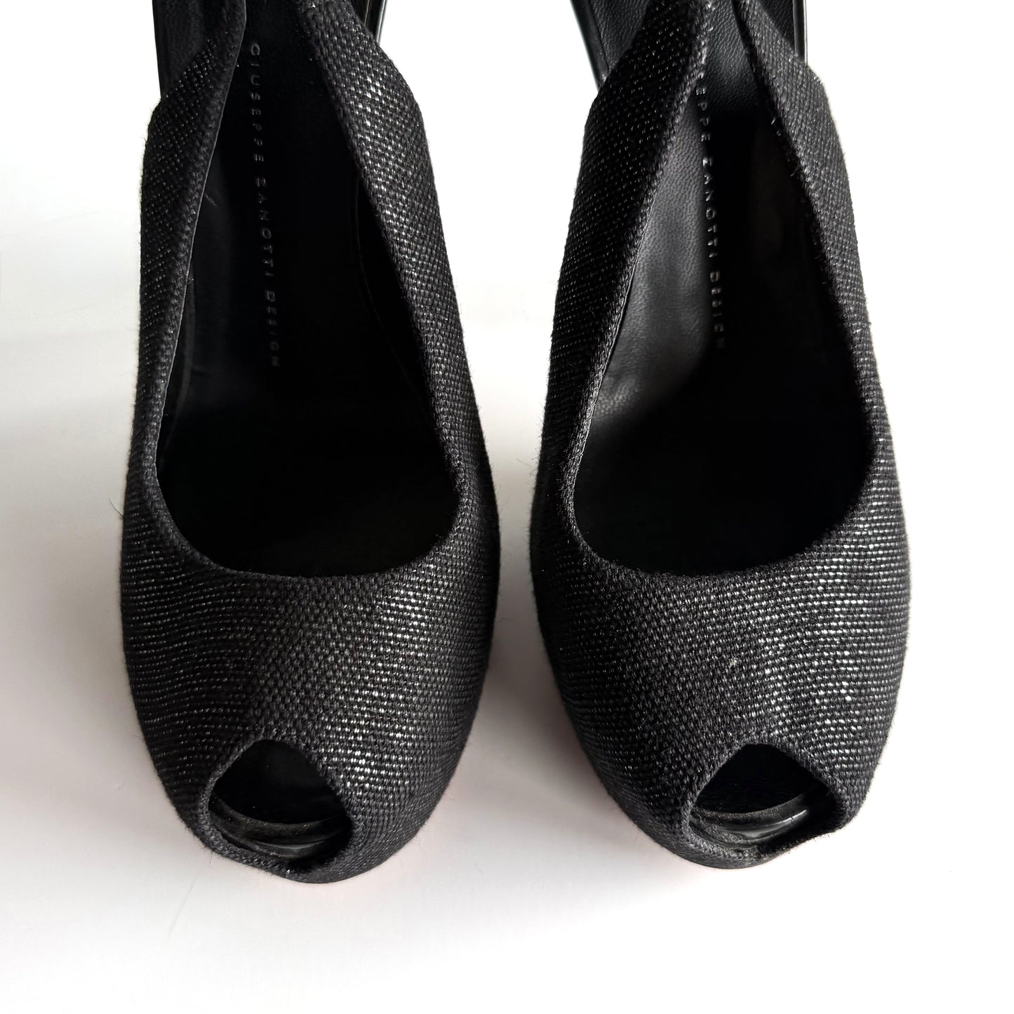 Giuseppe Zanotti Black Platform Peep Toe Slingback Heels (39.5)
