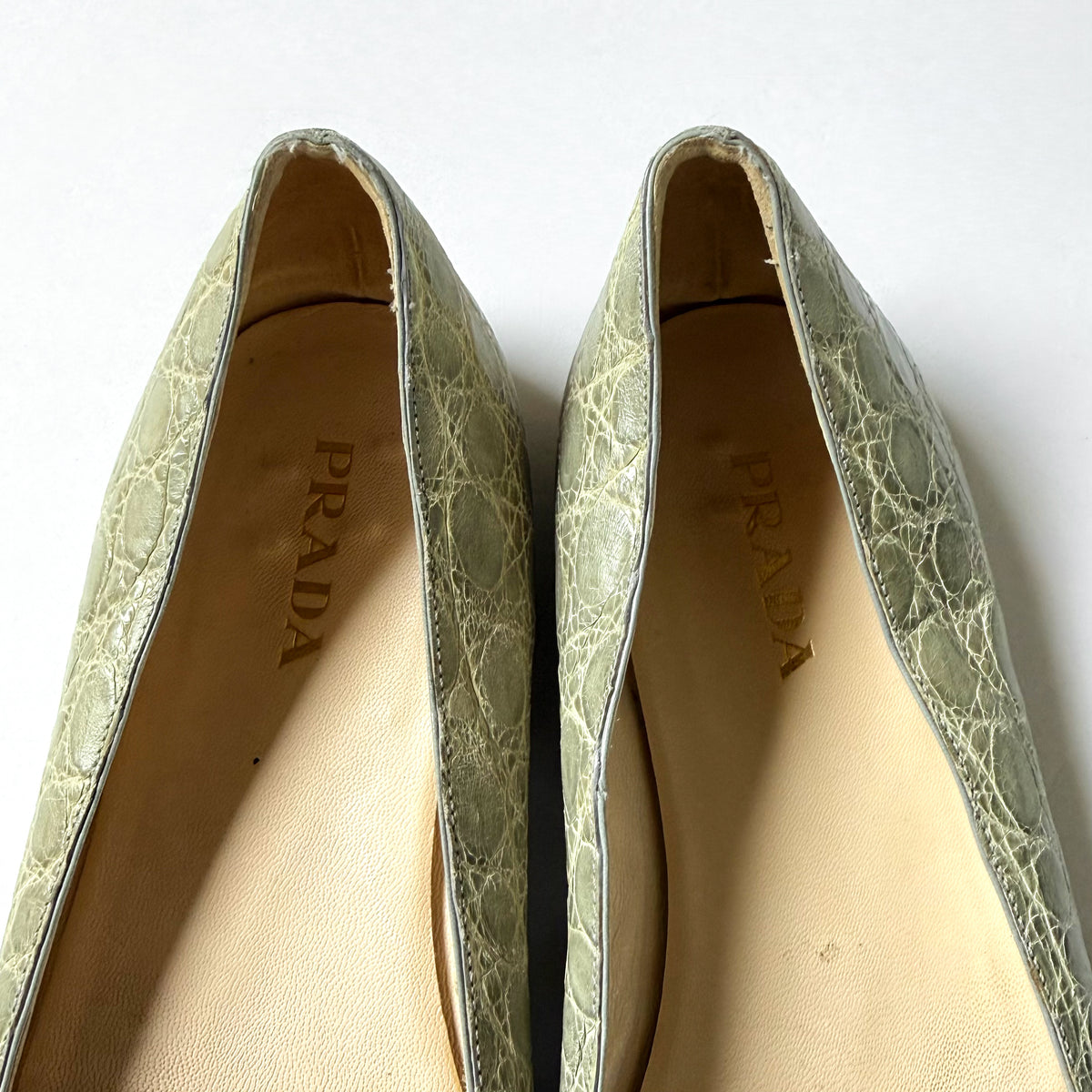 Vintage Prada Croc Embossed Peep Toe Ballet Flats (41)