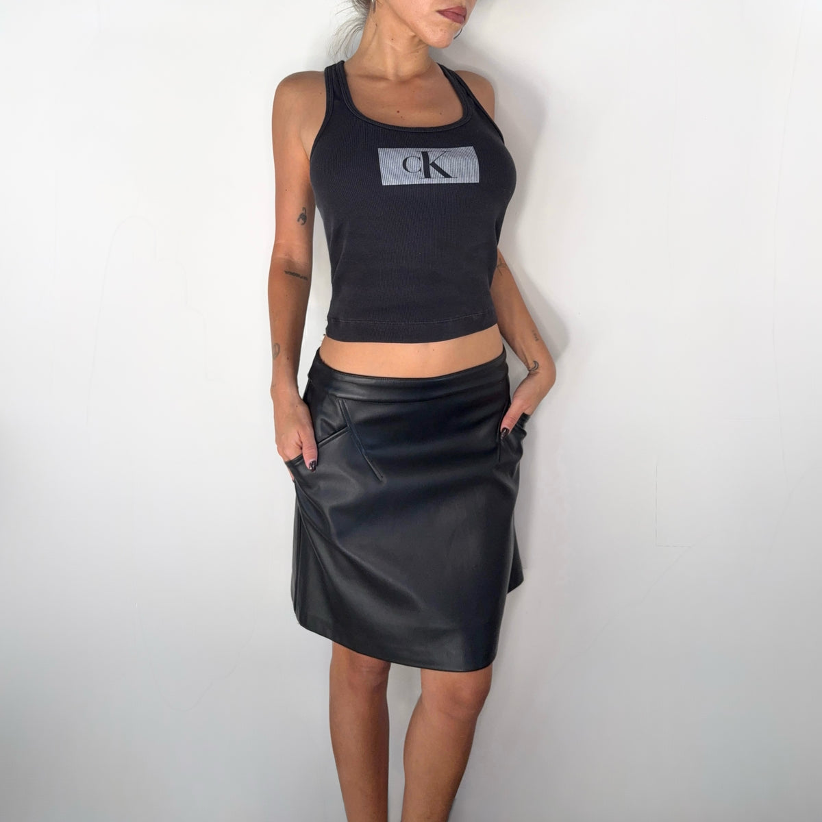 Donna Karan Black Leather Mini Skirt