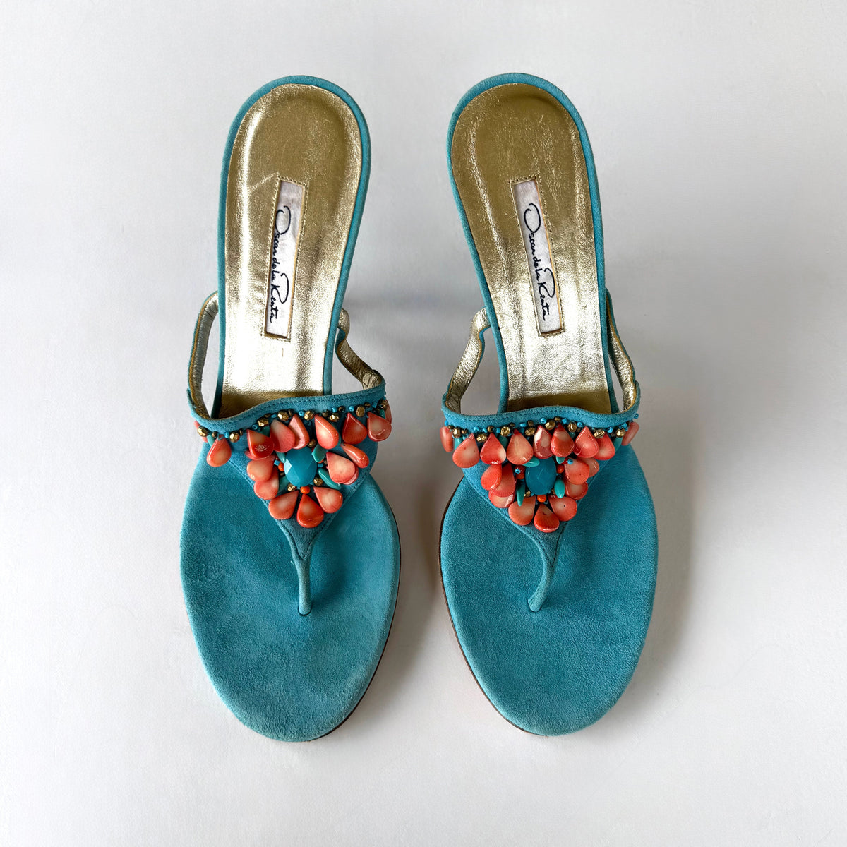 Vintage Oscar De La Renta Beaded Thong Sandal Heels (39)
