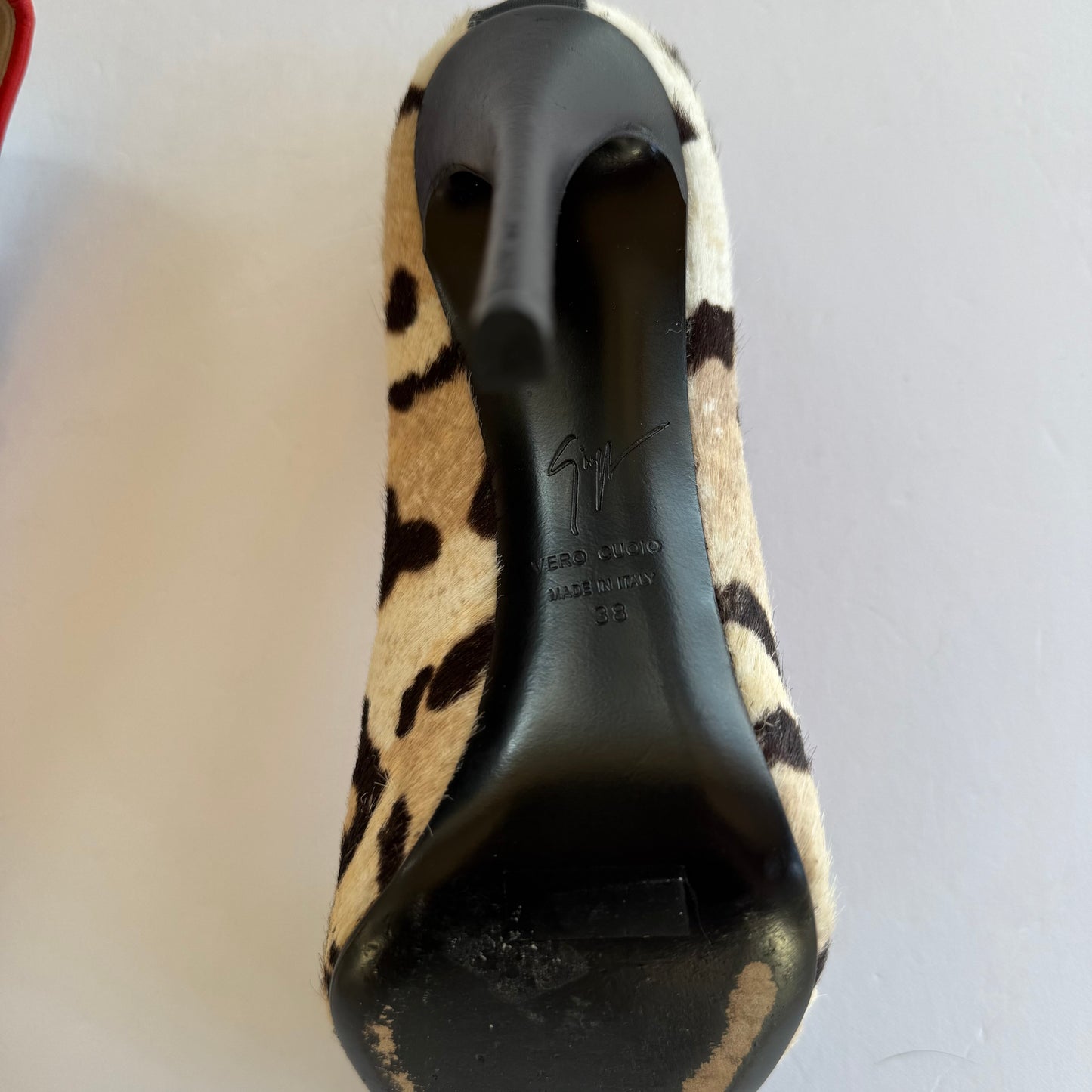 Vintage Giuseppe Zanotti Pony Hair Leopard Print Heels (38)
