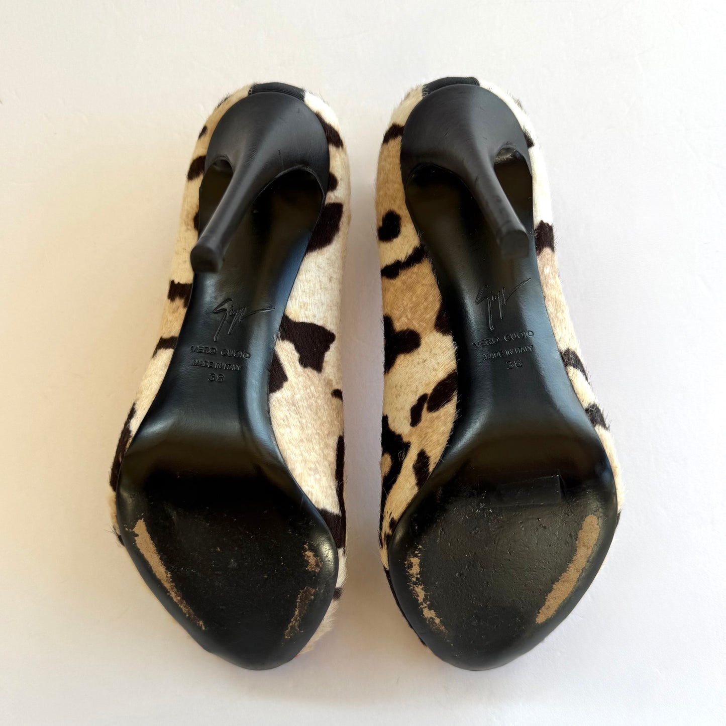 Vintage Giuseppe Zanotti Pony Hair Leopard Print Heels (38)