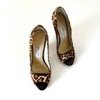 Jimmy Choo Leopard Calf Hair Peep-Toe Wedge Pumps (39)