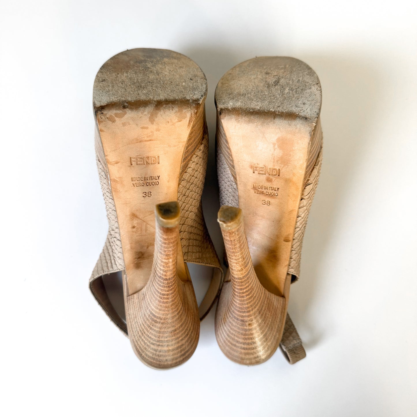 Vintage Fendi Y2K Snakeskin Peep Toe Platform Heels
