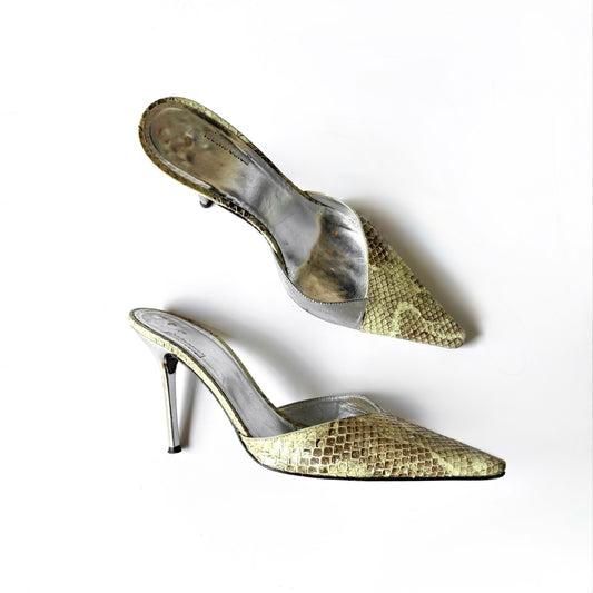 Vintage Roberto Cavalli Snakeskin Pointed Toe Mule Heels (38)