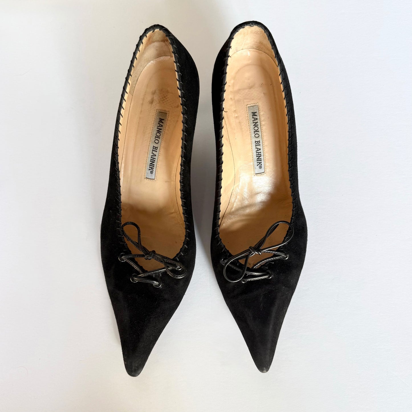 Manolo Blahnik Suede Lace Up Heels