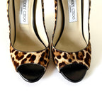 Jimmy Choo Leopard Calf Hair Peep-Toe Wedge Pumps (39)