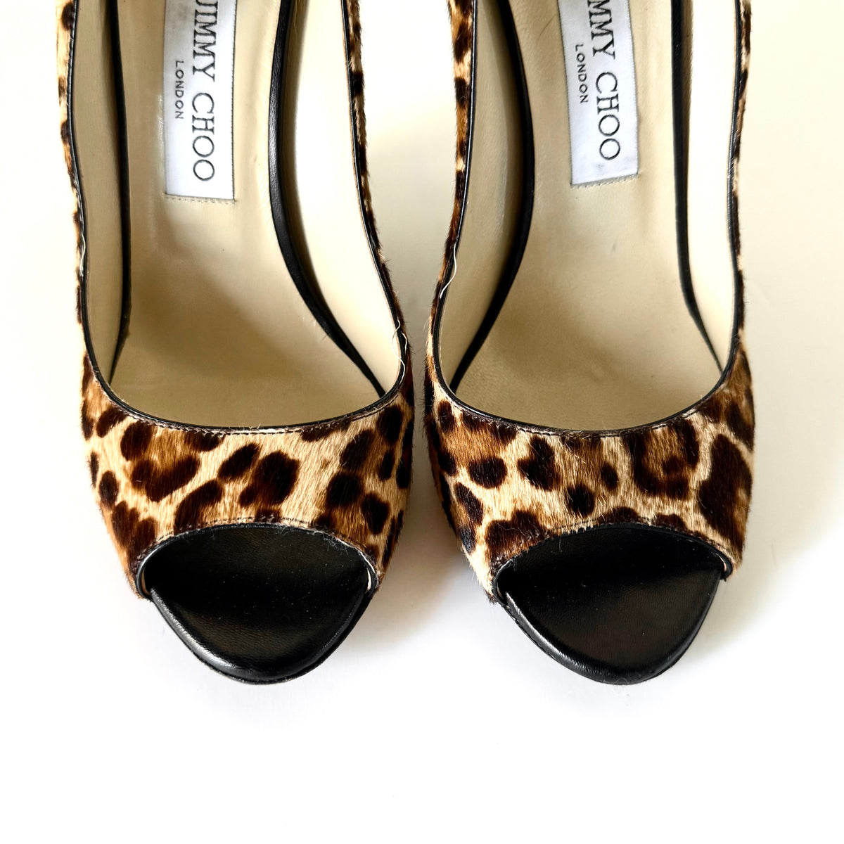 Jimmy Choo Leopard Calf Hair Peep-Toe Wedge Pumps (39)